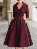 Women Autumn/Winter Solid Elegant Long-Sleeve Dress