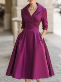 Women Autumn/Winter Solid Elegant Long-Sleeve Dress
