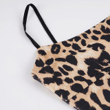 Women Leopard Print Backless Lace-Up Holidays Strap Dress