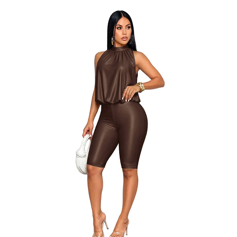 Solid Button-Down Sleeveless Grunge Capri Jumpsuit for Autumn