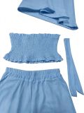 Women Casual Holidays Multi-Way Ruffle Edge Pleated Strapless Top and Wide-Leg Pants Two-Piece Set