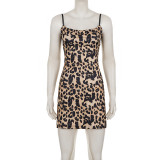 Women Leopard Print Backless Lace-Up Holidays Strap Dress