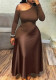Plus Size Women Slash Shoulder Long-Sleeve Patchwork Maxi Dress