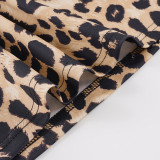 Women Leopard Print Backless Lace-Up Holidays Strap Dress