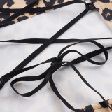 Women Leopard Print Backless Lace-Up Holidays Strap Dress