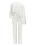Women Sexy Beach Holidays Solid Slash Shoulder Irregular Off-Shoulder Top and Pocket Pant Two-Piece Set