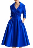Women Autumn/Winter Solid Elegant Long-Sleeve Dress