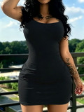 Women Solid Sleeveless Round Neck Stretchy Bodycon Mini Dress