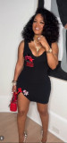 Women African Heart Print Letter Print Bodycon Dress