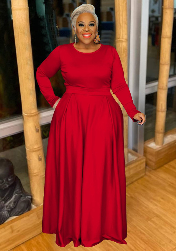 Plus Size Women Autumn Solid Casual Two-Piece Set