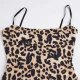 Women Leopard Print Backless Lace-Up Holidays Strap Dress
