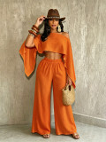 Women Sexy Beach Holidays Solid Slash Shoulder Irregular Off-Shoulder Top and Pocket Pant Two-Piece Set