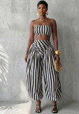 Women Red and White Striped Crop Top and Lantern Pants Two-Piece Set