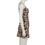 Women Leopard Print Backless Lace-Up Holidays Strap Dress