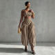 Women Red and White Striped Crop Top and Lantern Pants Two-Piece Set