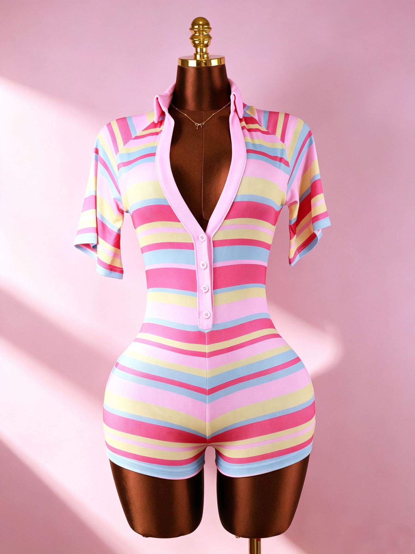 Ribbed Deep V-Neck Romper for Clubwear