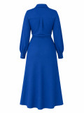 Women Elegant Long-Sleeve Knotted Shirt and Slit Skirt Two-Piece Set