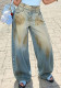 Women Double Waistband Washed Denim Pant