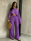 Women Sexy Beach Holidays Solid Slash Shoulder Irregular Off-Shoulder Top and Pocket Pant Two-Piece Set