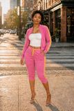 Women Zip Pocket Drawstring Striped Patchwork Top & Shorts Two‑Piece Set