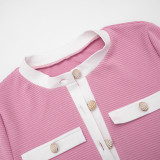 Women Autumn Button-Blocked Color-Blocked Long-Sleeved Romper