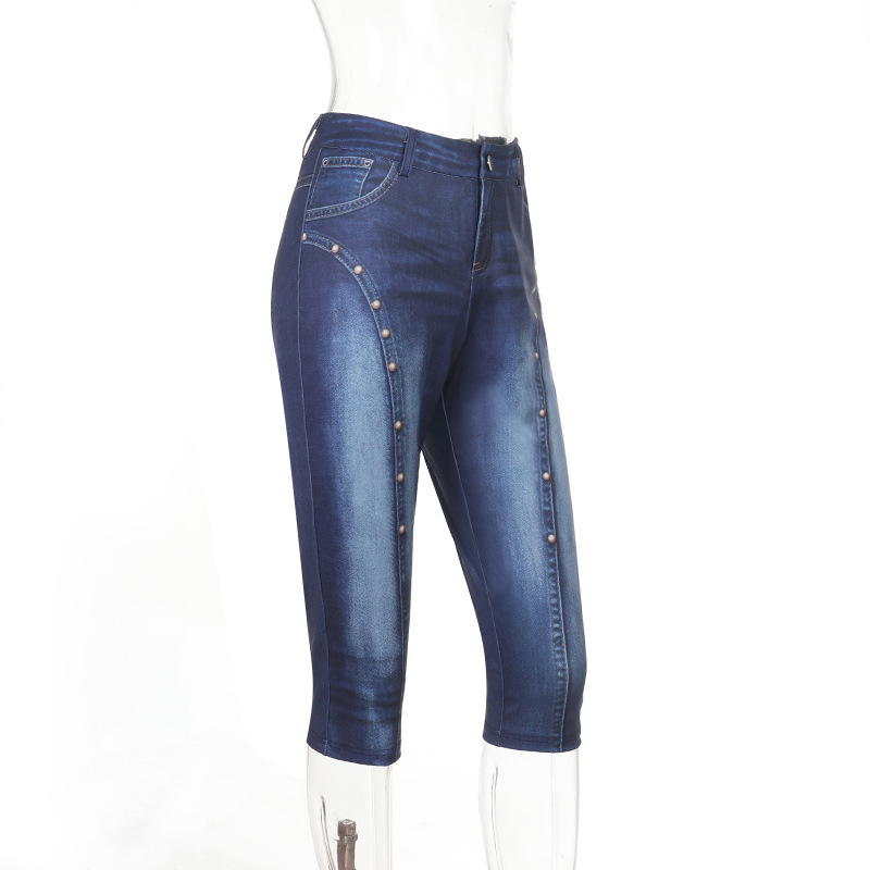 Stretchy Denim Capri Pants for Summer Casual Wear