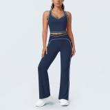 Women Color-Blocked Striped Tank Top and Wide-Leg Pant Yoga Fitness Two-Piece Set