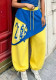 Women's Fashionable Drawstring Print Color-Block Faux-Layered Jogger Sweatpants