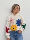 Women Floral High-Neck Knitting Sweater