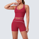 Women Color-Blocked Tank Top and Short Yoga Two-Piece Set