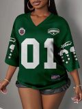Y2K Women's Breathable Quick-Dry Mesh V-Neck Print Loose-Fit Short-Sleeve Soccer Jersey