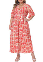 Plus Size Women Printed Short-Sleeve Maxi Dress Plus Size Women Printed Short-Sleeve Maxi Dress