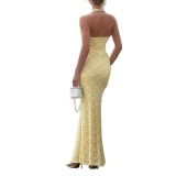 Women's Sexy Fashionable Halter Neck See-Through Slim-Fit Lace Dress
