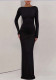 Autumn/Winter Women's Chic Slim-Fit Round Neck Solid-Color Ruched Slit Long-Sleeve Dress