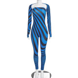 Women Autumn Striped Long-Sleeved Shawl with Sexy Strapless Top and Jumpsuit Two-Piece Set