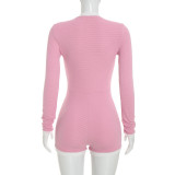 Women Autumn Button-Blocked Color-Blocked Long-Sleeved Romper