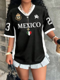 Women Summer Casual V-Neck Short-Sleeved Printed T-Shirt