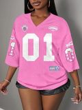 Y2K Women's Breathable Quick-Dry Mesh V-Neck Print Loose-Fit Short-Sleeve Soccer Jersey