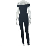 Women Stretchy Backless Raglan Sleeve Off-Shoulder Solid Jumpsuit