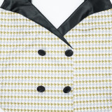 Women Autumn Houndstooth Bodysuit and Top with Patchwork Cape Two-Piece Set