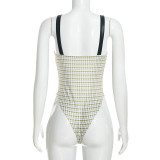 Women Autumn Houndstooth Bodysuit and Top with Patchwork Cape Two-Piece Set