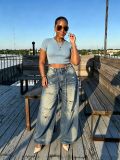 Women's Streetwear Loose-Fit Ripped Washed Slim-Fit Denim Pants
