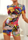 Women Summer Cartoon Print Mesh See-Through Bodycon Dress