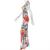 Women Halter Collar Sleeveless Color-Blocked Jumpsuit