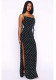 Women's Strap Ruffle Polka Dot Slit Long Dress