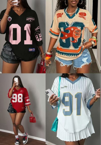 Women's Quick-Dry Breathable Washed Print Sports Jersey