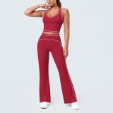 Women Color-Blocked Striped Tank Top and Wide-Leg Pant Yoga Fitness Two-Piece Set