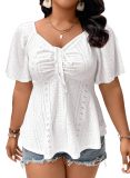 Plus Size Women Pleated Tie-Waist Short-Sleeve Top