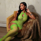 Women's Sexy Leopard Print Lace See-Through Deep V Cutout Bodysuit Lingerie Set
