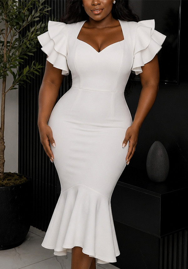 Women Summer Ruffled Formal Party Fishtail Dresses Bodycon Dress